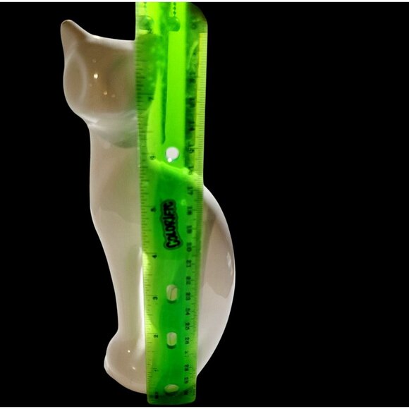 Vintage White Porcelain Cat Figurine Retro Feline Home Decor 8" Tall Minimalist - Picture 8 of 9
